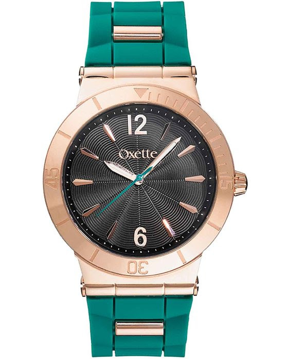 OXETTE Tubo Rose Gold Green Rubber Strap