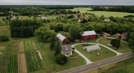 Aerial photo of Plainsong Farm in Michigan
