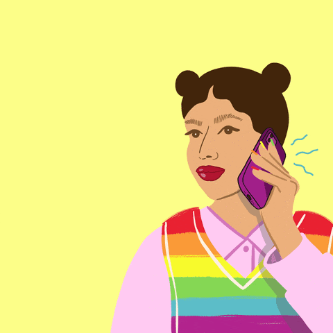 A person in a rainbow v-neck vest holding a cellphone, with text: Call your senator. Support the Equality Act