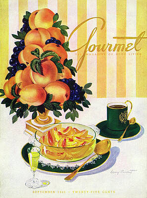 Wall Art - Photograph - Gourmet Cover Featuring A Centerpiece Of Peaches by Henry Stahlhut