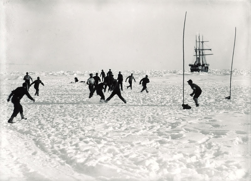 Playing soccer on the ice