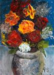 ACEO Yellow Rose Red Flowers in Vase Impressionist Floral Still Life Penny StewArt - Posted on Friday, February 20, 2015 by Penny Lee StewArt