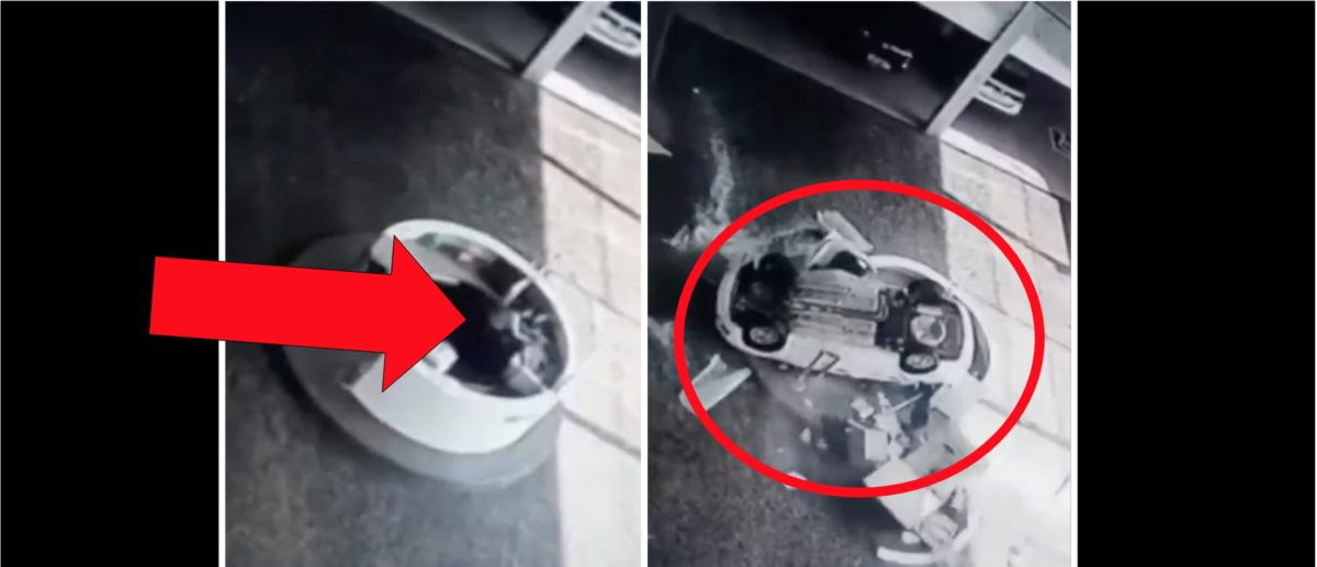 Car Crashes Down On The Reception Desk At A Dealership In Terrifying Video