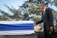 US President Barack Obama seen at the State funeral of former Israeli President Shimon Peres, z'l, at Mount Herzl cemetery in Jerusalem on September 30, 2016.