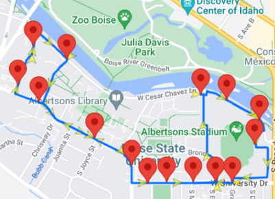 Map showing the alternate route that the Blue Shuttle will be taking.
