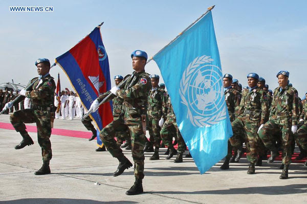 Cambodian soldiers on their way to Lebanon to "keep the peace" for the UN, Dec. 2012. They are actually human shields for Hizballah terrorists.