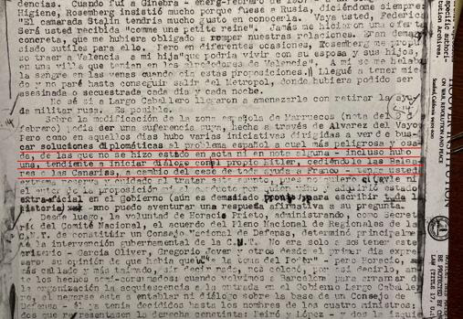 Carta original de Federica Montseny en la que habla sobre el inicio de las conversaciones con Hitler