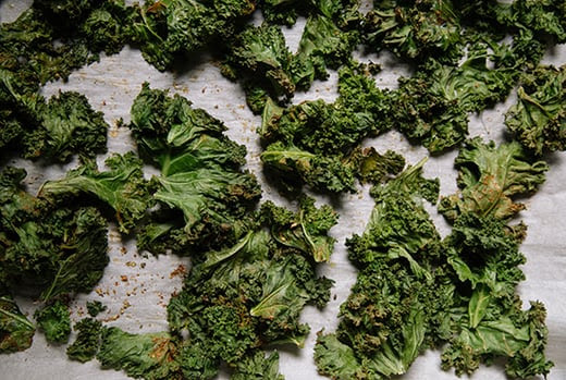 baked kale chips on a pan