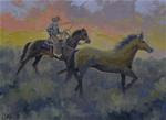 Riding Sundown, 6x8, oil on canvas, original, signed art, miniature, western, sean conrad, $75.00 - Posted on Monday, January 5, 2015 by Sean Conrad