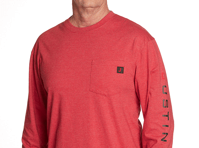 Long Sleeve Pocket Tees shown in Red.