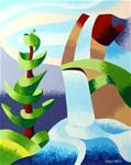 Mark Webster - Abstract Waterfall with Pine Tree Landscape Oil Painting - Posted on Tuesday, April 7, 2015 by Mark Webster