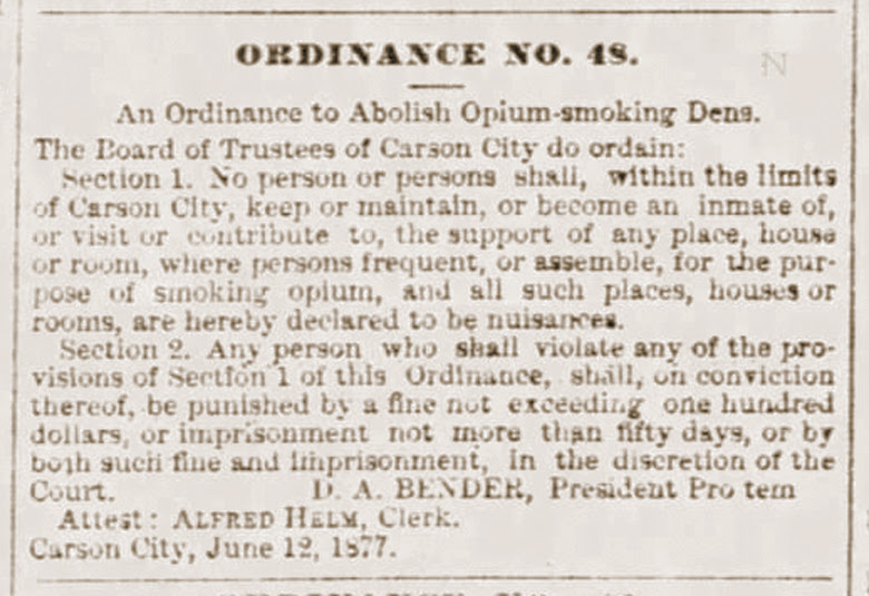 Opium ordinance - Carson City