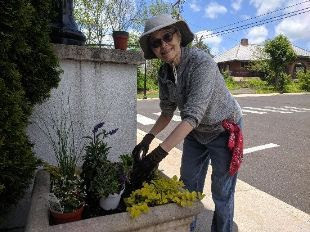 Women working on a planter