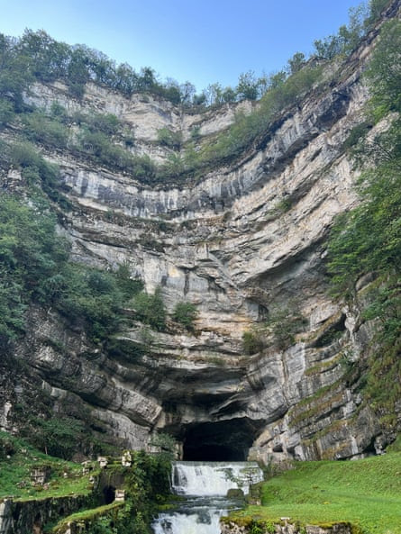 ‘Out of a cave big enough to fit a truck came a muscular torrent’ … the source of the Loue near Mouthier-Haute-Pierre in France.
