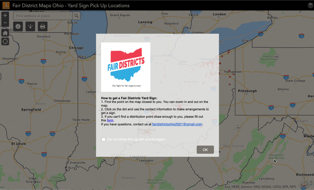 Fair Districts yard sign distribution app makes it easy for supporter to obtain a yard sign.