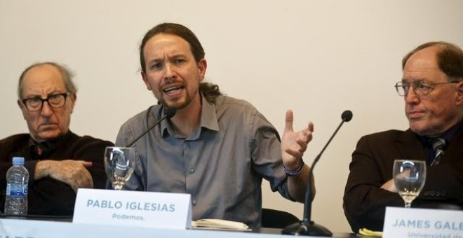 Pablo Iglesias en su intervención durante la presentación del Consejo Internacional de Economía de Podemos. REUTERS .Andrea Comas