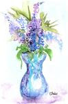 4x6 Postcard Size Art Lilacs and Lavender Flowers Blue Vase WC Penny StewArt - Posted on Thursday, March 5, 2015 by Penny Lee StewArt