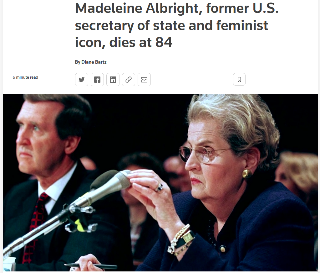 Reuters: Eski ABD Dışişleri Bakanı ve feminist ikon Madeleine Albright 84 yaşında öldü