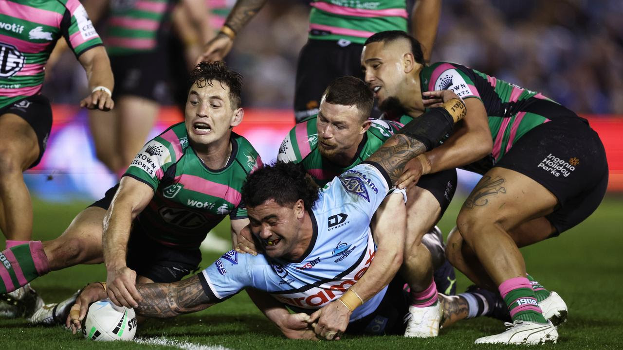 Andrew Fifita showed a glimpse of his 2016 form with a barnstorming try against the Rabbitohs. Picture: Getty Images.