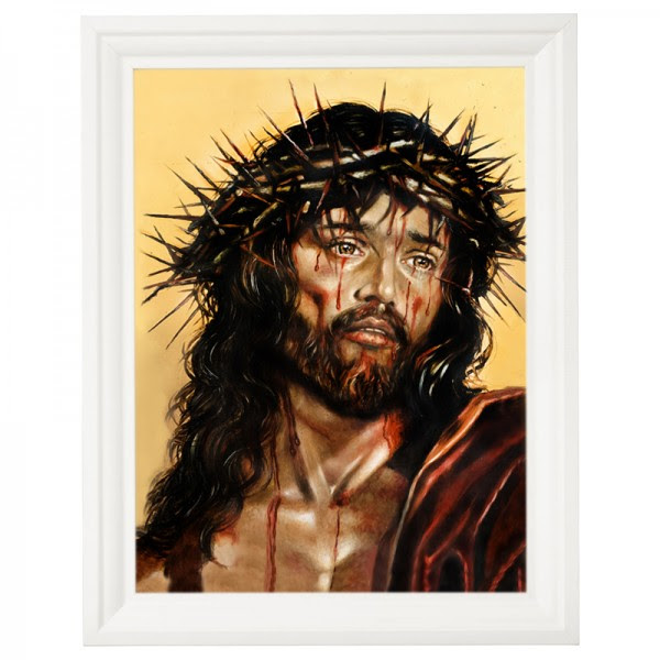Wizerunek obraz Pasja Pana Jezusa Chrystusa na płótnie w koronie cierniowej  cierpiący droga krzyżowa