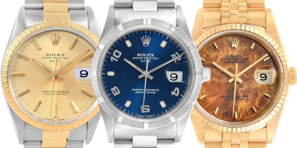 Rolex Date models come in different metals - including stainless steel, yellow gold or Rolesor.