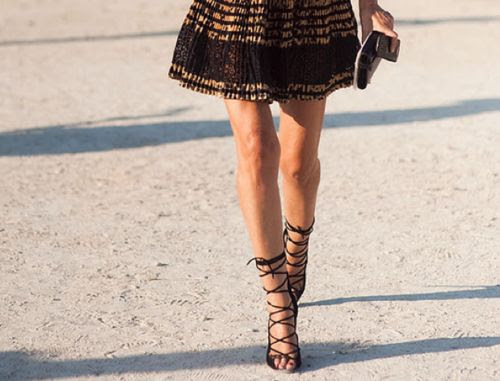 Azzedine Alaïa studded open lace up stilettos.