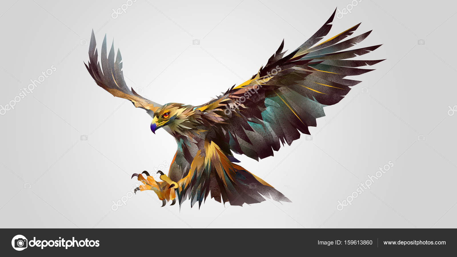 Painted attacking bird eagle  Stock Photo  khius #159613860