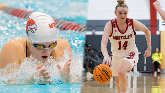 Photo of a swimmer and basketball player.