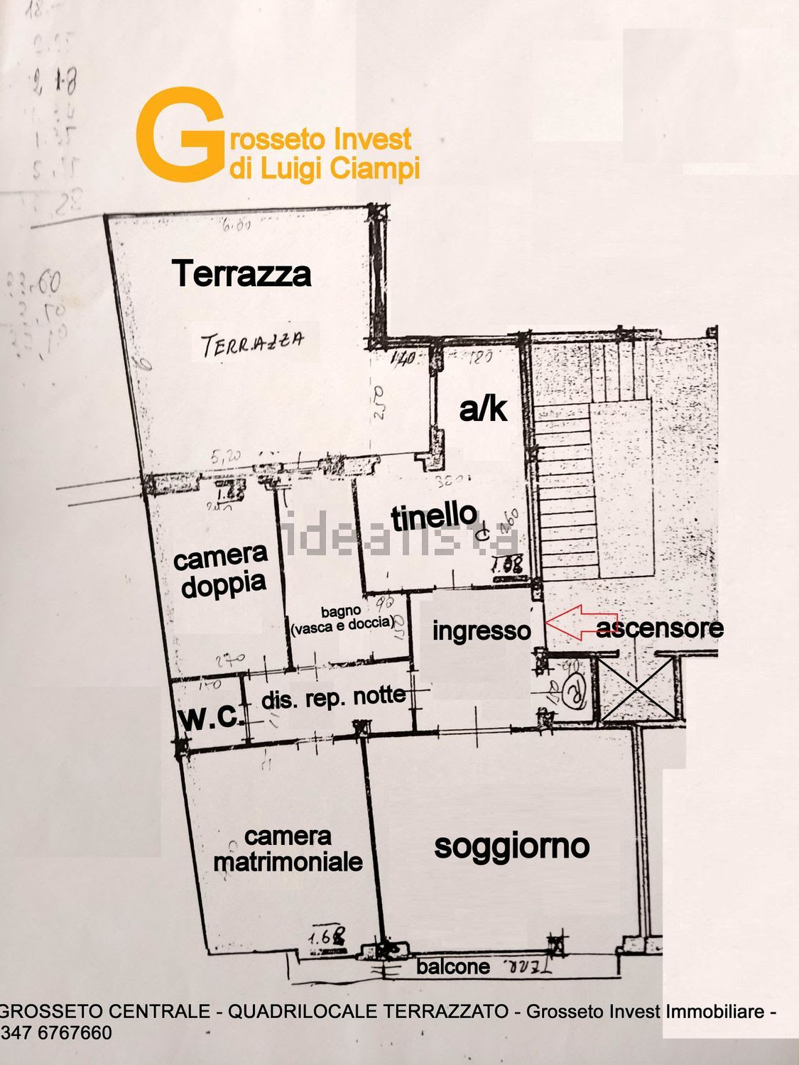 Grosseto Invest di Luigi Ciampi vendita appartamento Planimetria di Quadrilocale vendita via Depretis, 30, Centro, Grosseto