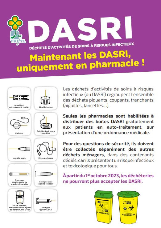 Maintenant les DASRI,  uniquement en pharmacie !
