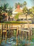 Tropical Landscape Painting,  Daily Painting, Florida Painting, "Conchy Joe's" by Carol Schiff, 16x2 - Posted on Wednesday, March 25, 2015 by Carol Schiff