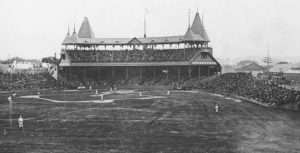 South End Grounds baseball pavilion in Boston, designed by John Jerome Deery and operational 1888- 1894.