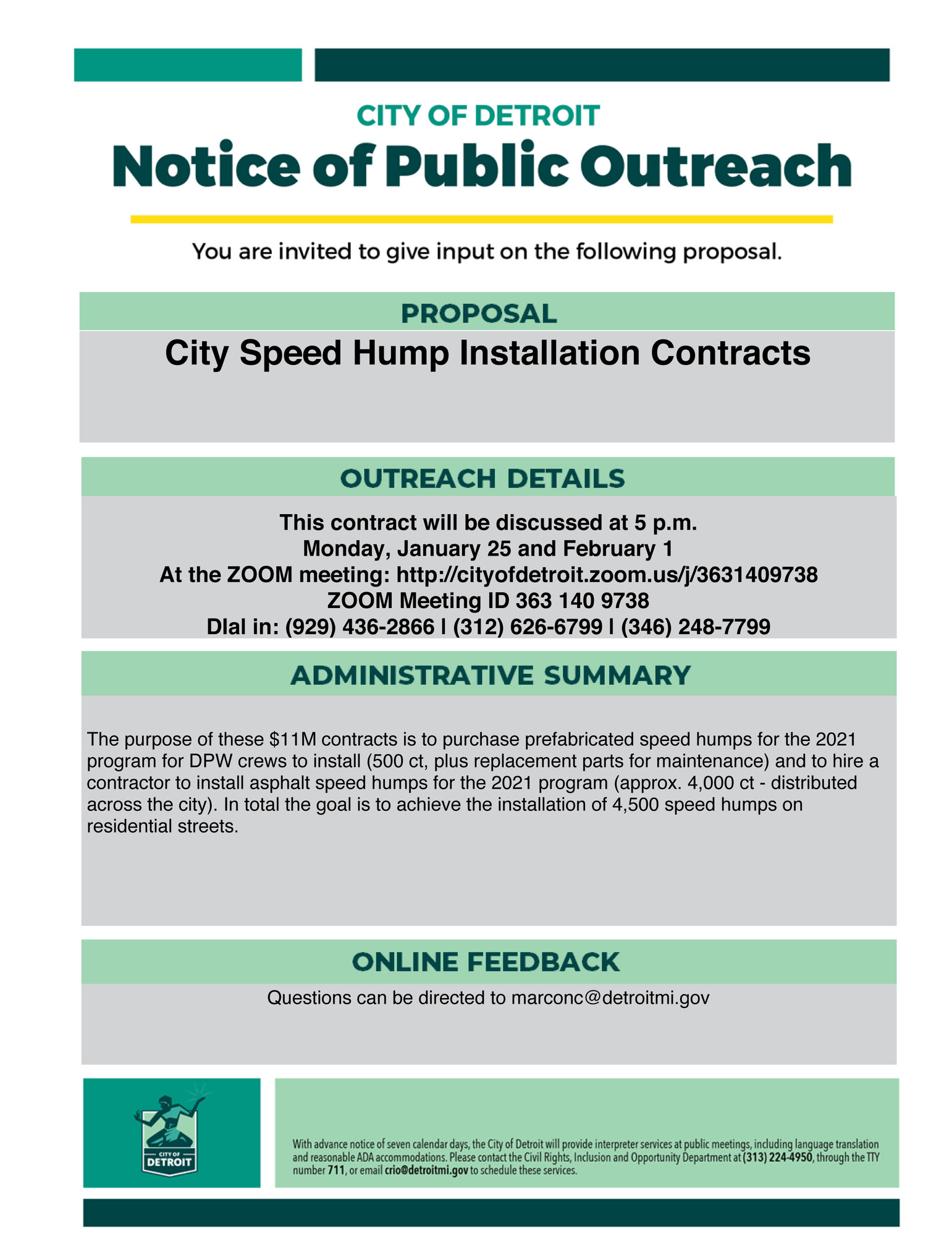 DPW Speed Humps COO Notice 1.15.21