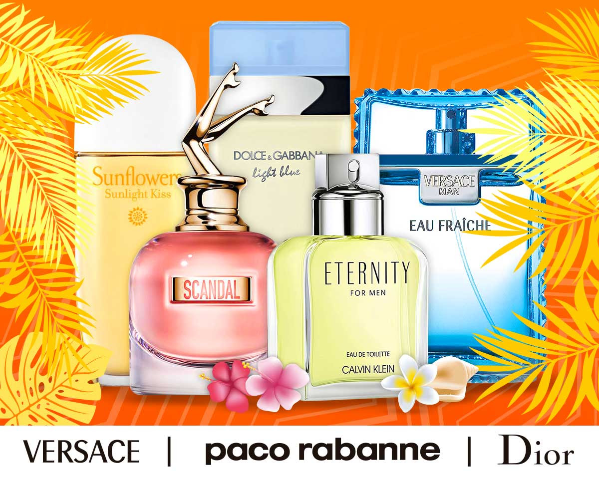 Summery fronds surround best-selling perfume and cologne during summer sale