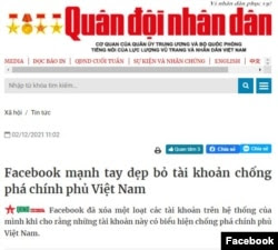 Trang QDND đăng bài về Facebook hôm 2/12/2021. Bài viết này sau đó không còn truy cập được. Photo Facebook Trịnh Hữu Long.